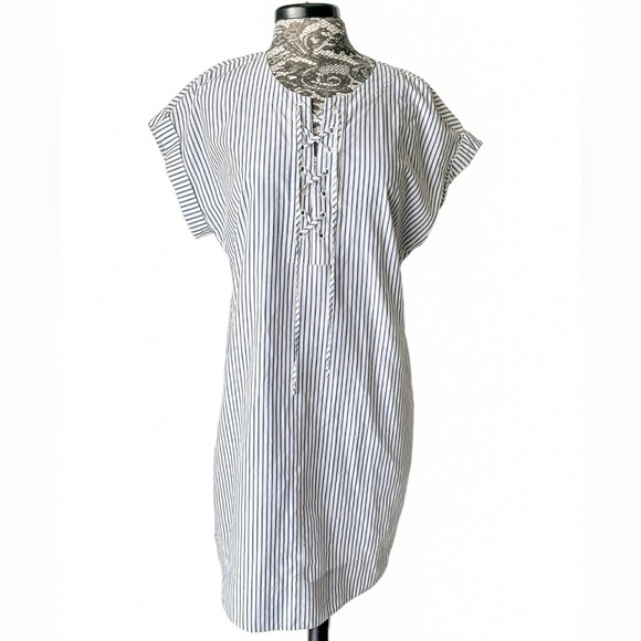 J. Crew Lace Up Striped Shirt Dress Blue White Large - Picture 3 of 8